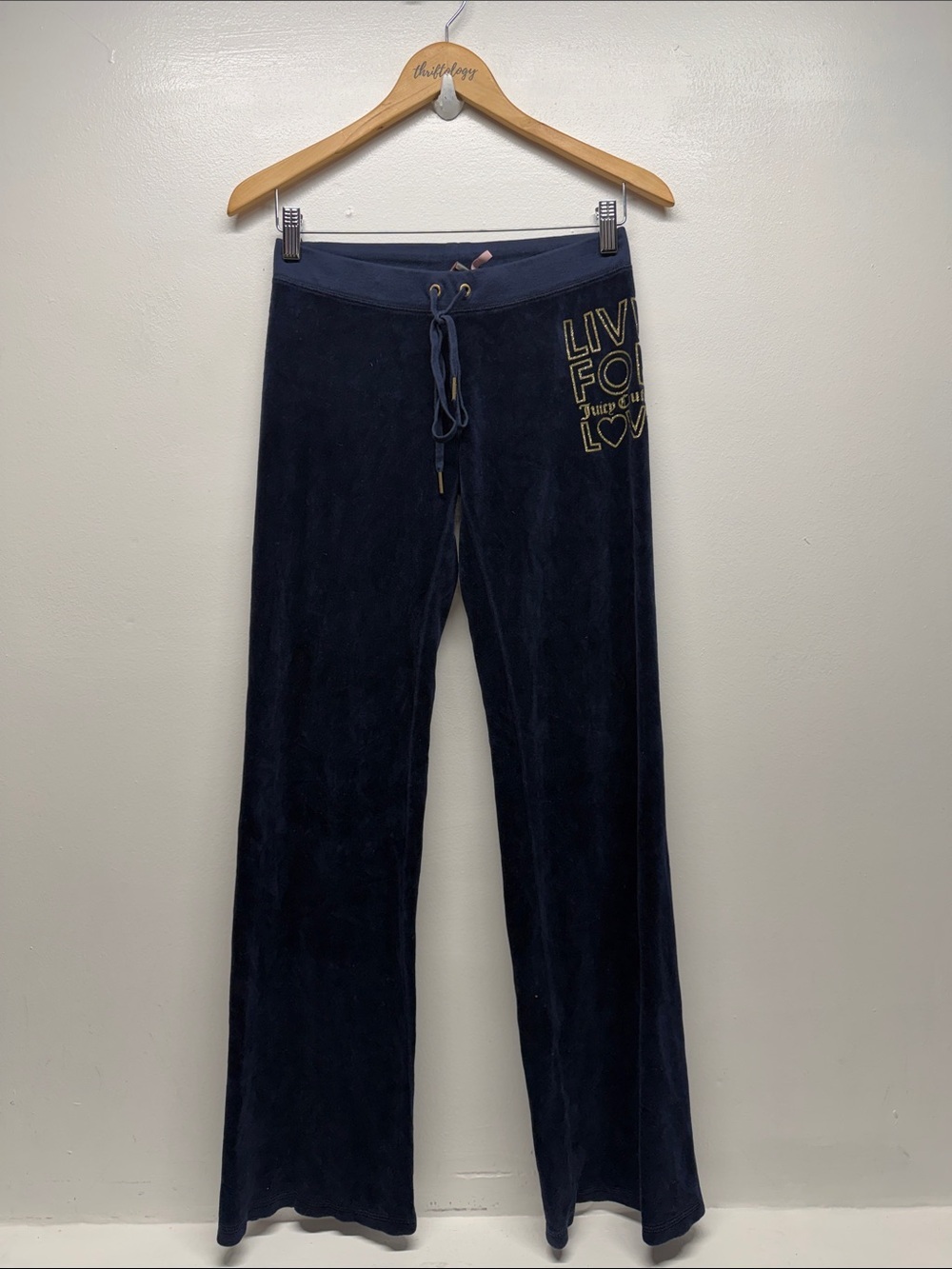Juicy Couture Track Pants Velour Velvet Wide Leg Low Rise Pant Vintage Blue XS
